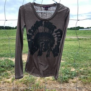 Sequin Indian Skull Long Sleeve